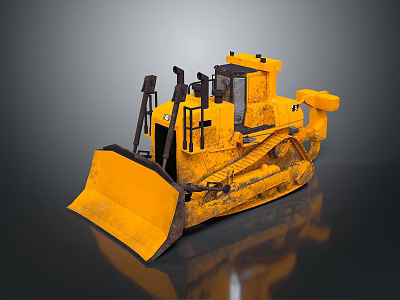 Yellow Bulldozer With Operator Cab Steel Tracks And Large Front Blade 3d model