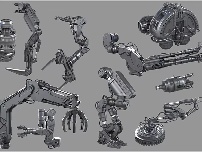 Various Mechanical Components 3D Renderings Including Different Machine Parts And Details 3d model
