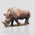 A Brownish Rhinoceros with Textured Skin in Walking Posture Against White Background and Reflective Ground