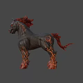 Game Movie Character Black Horse With Flame Mane Glowing Eyes And Burning Body Patterns