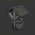 Traditional Stone Well With Wooden Roof And Rustic Frame Structure