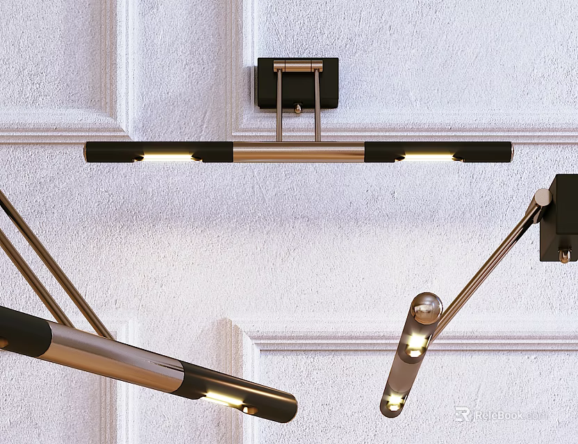 Contemporary Adjustable Wall Sconce With Sleek Metal Arm And Warm Glow On White Paneled Wall 3d model 