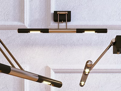 Contemporary Adjustable Wall Sconce With Sleek Metal Arm And Warm Glow On White Paneled Wall 3d model