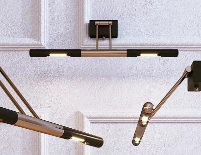 Contemporary Adjustable Wall Sconce With Sleek Metal Arm And Warm Glow On White Paneled Wall 3d model