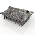 Traditional Ancient Style Building Featuring Tiled Roof Overhanging Eaves And Wooden Pillars