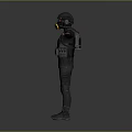 Game Movie Character In Black Tactical Gear With Gas Mask And Helmet