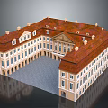 Classical European Architectural Building With Red Roof White Walls And Symmetrical Courtyard