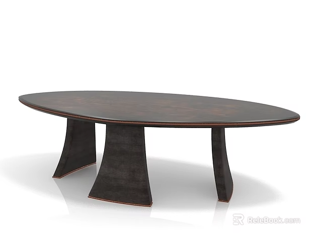 Elegant Oval Dark Wooden Tea Table Featuring Unique Three Legs Design 3d model 