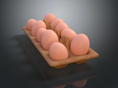 Fresh Brown Chicken Eggs in Paper Carton on Black Reflective Surface 3d model