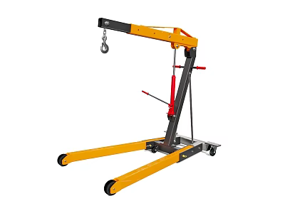 Industrial Mobile Hydraulic Crane Equipment Yellow Frame With Hook And Wheels 3d model