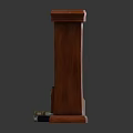Red Wooden Bookcase With Glass Door Decorative Drawer And Stacked Books On Wooden Base