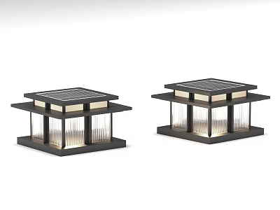 Two Solar Powered Outdoor Lights With Square Design And Illuminated Decorative Elements 3d model