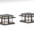 Two Solar Powered Outdoor Lights With Square Design And Illuminated Decorative Elements
