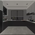 Modern Kitchen Interior With Gray Cabinets White Countertop Stainless Steel Appliances And Window Blinds