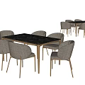 Modern Square Dining Table Set With Marble Top And Upholstered Chairs 3d model