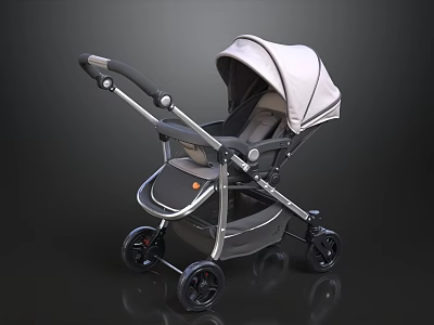 Modern Gray And White Baby Stroller With Metal Frame And Comfortable Seat 3d model