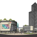 Modern Commercial Complex With Green Roof Large Digital Screen Shopping Mall And High Rise Building