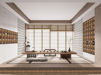 Japanese Style Tea Room Tatami Tea Room Tea Table Teapot Tea Set Tea Cabinet Tea Room Decoration Zen Style Tea Room Decoration Zen Style Decoration 3d model