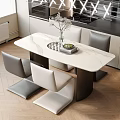 Modern Dining Table and Chair Combination Restaurant Dining Chair Dining Table Chandelier 3d model