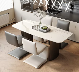 Modern Dining Table and Chair Combination Restaurant Dining Chair Dining Table Chandelier 3d model