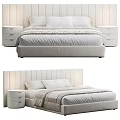 Modern Double Bed With Upholstered Headboard White Nightstand Linen Bedding And Neutral Tones