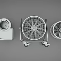 Industrial Equipment Three Different Types Industrial Fans Featuring Mobile Metal Frame Designs