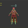 Female Thor Character In Purple Red Outfit With Red Cape Helmet And Floating Hammer
