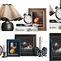 Elegant Decorative Ornament Set With Table Lamp Frames Clock Vase Candle And Paintings