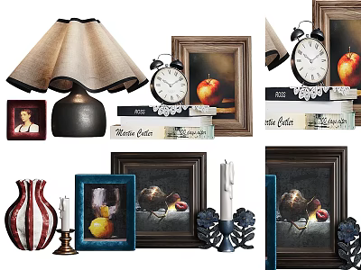 Elegant Decorative Ornament Set With Table Lamp Frames Clock Vase Candle And Paintings 3d model