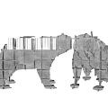 Unique Bear Shaped Bookshelf with Metal Frame Standing Face to Face and Multiple Storage Shelves