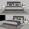 Modern Double Bed Interior With Bedside Tables Area Rug And Decorative Pillows 3d model
