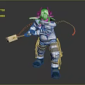 Game Movie Character In White Armor With Red Horns Holding Hammer And Red Ribbons