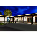 Traditional Chinese Courtyard Garden with Archway Entrance and Night Lighting Design
