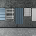 Various Window Blinds in Different Colors and Styles Displayed on Gray Wall 3d model