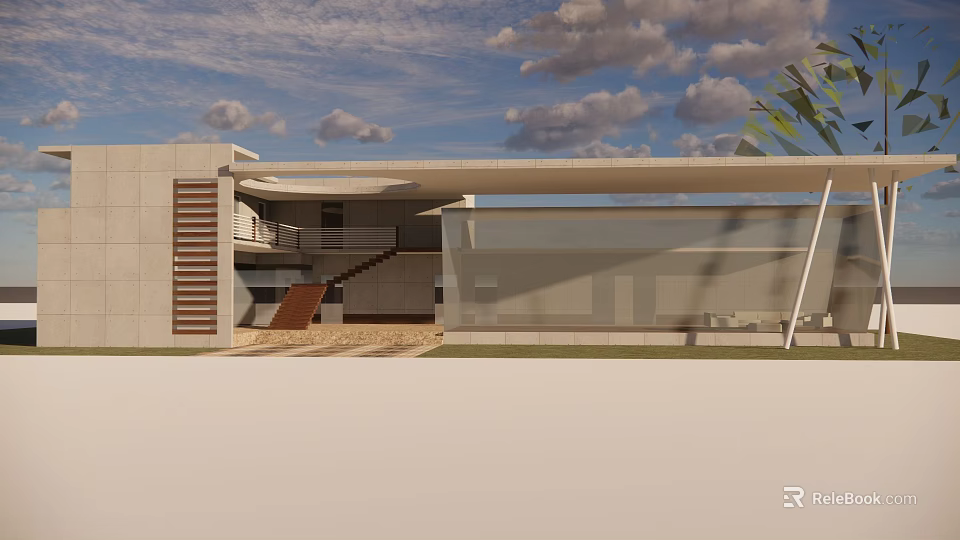 Modern Sales Office Building With Glass Facade And Contemporary Architectural Design 3d model 