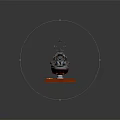 Vintage Warship Model with Turrets Chimneys and Flags on Red Wooden Base