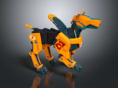 Yellow And Black Mechanical Dog With Robotic Joints And Metal Structure 3d model