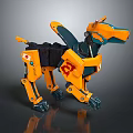 Yellow And Black Mechanical Dog With Robotic Joints And Metal Structure