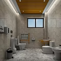 Public Restroom With Marble Walls Wooden Ceiling Window And Clean Facilities