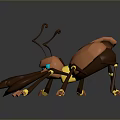 3D Copper Colored Beetle Model With Glowing Blue Eyes And Yellow Joints