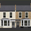 Traditional Semi Detached House With Grey Tiled Roof Two Chimneys White Windows And Dark Door