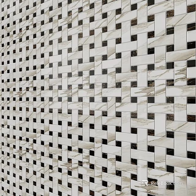 Marble Mosaic Tile Wall With Basketweave Pattern And White Gray Black Tones 3d model 