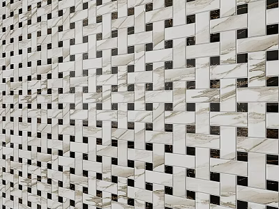 Marble Mosaic Tile Wall With Basketweave Pattern And White Gray Black Tones 3d model