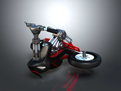 Futuristic Red And Black Motorcycle With Mechanical Engine Sleek Wheels And Handlebar 3d model