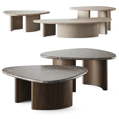 Modern Coffee Tables With Sleek Marble Tops And Wooden Bases In Contemporary Design 3d model