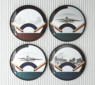 New Chinese Round Frame Painting Decorative Painting 3d model