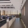 Modern Public Office Workspace Interior With Cubicles Computers Large Windows And Indoor Plants 3d model