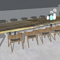 Natural Wooden Table And Chairs Set For Dining With Decorative Vases