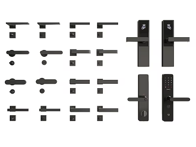Various Black Door Handles And Smart Locks With Modern Design Styles 3d model
