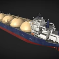 Large LNG Transport Ship With Four Spherical Tanks And Blue Red Hull